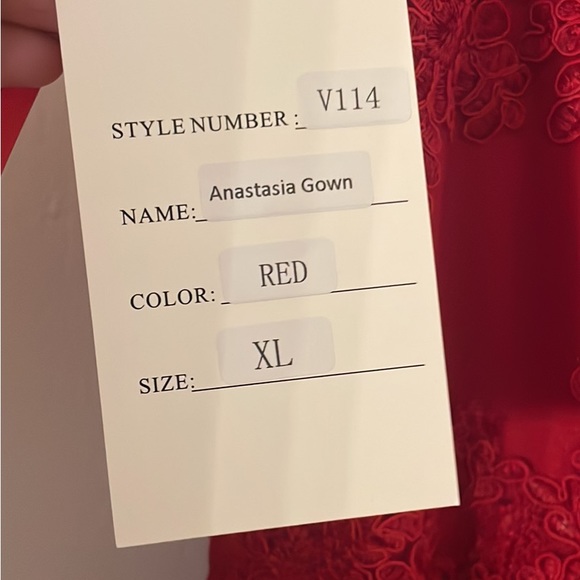 Brand New, Never Work and stunning red gown with lace appliqué! - Picture 5 of 7